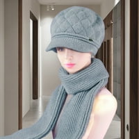 Twinkseal женска шапка плетена зимна шапка шал комплект за жени мек топла дишаща слънчева шапка с блокиращо слънце Характеристики на кратък ръб в шията твърд цвят за въ