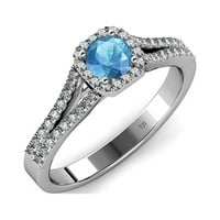 Синьо топаз и диамантен ореонен годежен пръстен 1. CT TW в 14K бяло злато.size 6.5