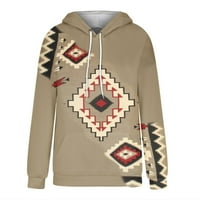 Дамски върхове с дълъг ръкав западен ацтек качулка етническа печат качулка пуловер