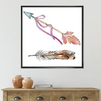 Дизайнарт 'Розово птиче перо от крило на стрелка' Бохемски & еклектичен рамка платно стена арт принт