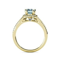 Аквамарин и диамантен ореол годежен пръстен 1. 14к жълто злато.размер 8