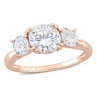Карат Т. Г. в. Моасаните 10к Розово Злато 3-каменен годежен пръстен