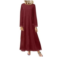 Модни рокли Дамски ежедневни свободни удобни плетени Дантела дълга рокля подплатени рокля червен хл