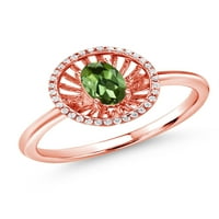 Скъпоценен Камък ЦАР 0. КТ овален зелен турмалин 18к Сребърен пръстен с Розово злато