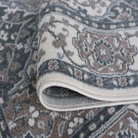 Традиционна зона килим ориенталски крем, сив закрит кръг лесен за почистване