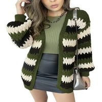 Eleluny жени Colorblock Knit Cardigan пуловер палто свободно отворено предни плетани дрехи кафяви s