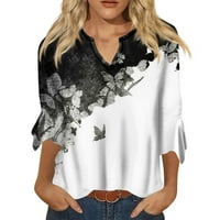 Клирънс дамски модерен печат на туника блуза ризи с v-образно деколте свободни пуловер удобни меки върхове бяло l