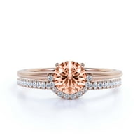 Фея минималистичен 1. Карат кръг отрязана морганит и диамантен мойсанит годежен пръстен сватбен пръстен, една съвпадаща лента в 10K твърда розово злато, подарък за нея, юбилеен пръстен, булчински комплект