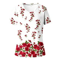 Yeasitch тениски ризи за жени свободни флорални печат плюс размер модерни ризи v шия късо ръкав Небрежни върхове Светло син m