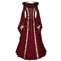 Женски качулки Корт рокли с дълъг пламък в ръкав кръстосан колан туника плисирана бутер макси рокля готическа средновековна ретро рокля