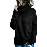 Пуловери за жени с ролка с дълъг ръкав плетен плътно цвят есен зима ежедневен пуловер