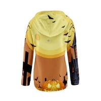 Апепал Дамски ежедневни качулки Реколта печат дълъг ръкав бутон Пуловер Суитчъри Есен дрехи с джоб жълто с