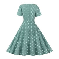 Просвета летни рокли за жени с късо ръкав на мода от средна дължина a-line polka dot кръгло деколте дата рокля син m