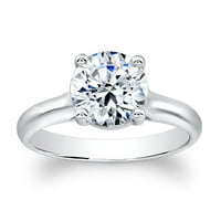 Дами 14kt Класически годежен пръстен с 2ct кръгъл блестящ Moissanite Forever One от Charles & Colvard Center
