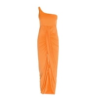 Рокли за жени женски peplum без ръкави екипаж на шията солидна макси разцепване гореща продажби годни и пларни рокли оранжево xxl
