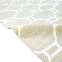 Ръчно заплетено бежово вълнен копринен килим модерен марокански геометричен екстра голям