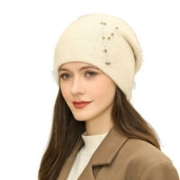 Плетена шапка слаба обикновен цвят добър еластичен декор за кристан удобно докосване поддържа топло елегантни жени плетени череп бонбони зимна шапка за почивка