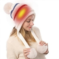 Отопляема шапка топли жени зимни плетени отопляеми шапки отопляна шапка за ски за ски към къмпинг, розово b