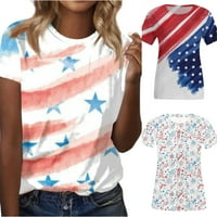 Sksloeg дамски блузи плюс размер американски флаг отпечатан къс ръкав отгоре v шия свободни патриотични върхове блузи, vermilion s