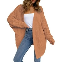 Huaai Cardigan за жените Нови плетени жилетка на жените, разхлабени плетени плетени големи пуловери за палто за жени за жени оранжево m