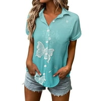 Ризи за миайилима за жени пролет лято цвете отпечатано късо ръкав V Вратна риза Топ Блуза Размер XL