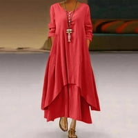 Дамски ежедневни рокли Дамски ежедневни Плътен рокля О-шия Дълъг ръкав нередовна насипно дълга рокля Дамски рокли, мини рокля сарафан, червена рокля