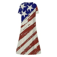 Плюс размер Дамски 4 юли американски флаг Тема случайни рокля в-врата лакът дължина Ръкав миди рокля