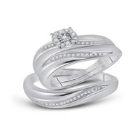 Jewels Sterling Silver His & Her Cround Diamond Politaire Съответстващ булчински сватбен пръстен лента CTTW