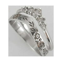Комплект за сватбен пръстен, винтидж стил флорална лента сдвоен диамантен пръстен, елегантен сватбен пръстен, годишнина подарък за нея