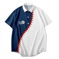 Мъжки ризи Реколта раирани леки плетива риза мъже мода случайни бутони Бейзбол печат изненадващ риза с къс ръкав блуза