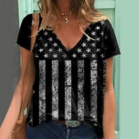 Дамски Блузи Четвърти юли ризи за жени американски флаг Тениски графични тениски за жени в шия с къс ръкав потник за жени блузи за жени дамски елегантни ежедневни хлабави Потници за жени