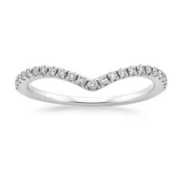 SZ 6. Твърда 10k бяло злато диамант шеврон половин вечност подредена сватба годишнина на лентата пръстен
