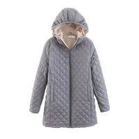 Дамски палта зима o шия качулка твърд цвят дълъг ръкав свободен памучен среден дълъг яке