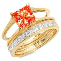 2. CT Princess Cut Red симулиран диамантен скъпоценен камък Истински 18k Жълто злато Персонализирано лазерно гравиране вечна уникална арт деко изявление сватба Абитария Булчинска лента за пръстена Размер 9,5