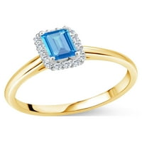 Gem Stone King 0. CT 6x Emerald Cut Swiss Blue Topaz G-H Lab Grown Diamond 10K Yellow Gold Ring с бяло злато Prongs