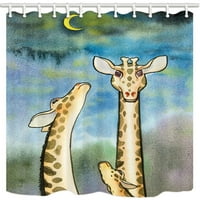 Акварелен прекрасен анимационен филм от жираф в синьо небе с лунен фон полиестер плат за баня за душ завеса
