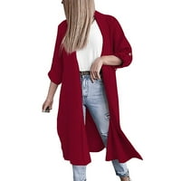 njshnmn дамски кардиган джобни плетени дълги палто свободно отпуснато облекло, червено, m