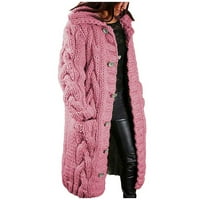 Зимни палта на Kakina S за жени плюс размер, женски качулка жилетка с голям размер пуловер джобни единични гърди дълги ръкави палто диня червено, m