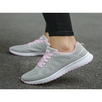 Lacyhop жени ходещи обувки дантела маратонки Небрежни обувки Спортни дишащи треньори Леки мрежести сиво-розово 10