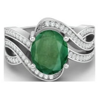 10x овална форма зелен изумруден стерлингов сребърен женски пасианс сватбен пръстен