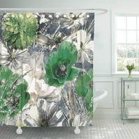 Винтидж акварелен цветен флорален със зелени макове Божури рози листа душ завеса за баня завеса