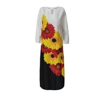 Разчистване на рокли за жени ретро стил мода от печат с дълъг ръкав свободен v Врат дълга рокля Дамска есенна мода
