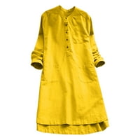 Блуза блуза блуза хлабав бутон рокля Ръкав Дълъг случайни жени Ретро Дамски рокли дамски върхове 3хл жълто
