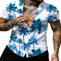 Калци Мъжки Ревера врата летни ризи Хавайски чай редовно годни извити подгъва блуза завой надолу яка с къс ръкав тениска т риза