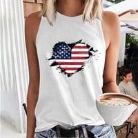 4-ти юли потник за жени Ден на независимостта патриотични ризи хлабав годни състезателна жилетка лятно сърце американски флаг печат екипажа без ръкави модни блузи Бяло л