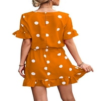 Жени винтидж рокли polka dot ruffles mini секси рокля къса ръкав летни рокли с колан
