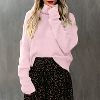 Дамски костенурка с дълъг ръкав туника пуловер плетен пуловер джъмперни върхове пуловер цип нагоре розов xl