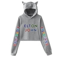 Elton John Hoodie Sweatshirts Crop Top Печат певец за момичета котка ухо младежки улични дрехи небрежно