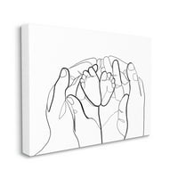 Ступел индустрии семейни ръце, държащи бебешки крака минимална модерна линия страната живопис галерия-увити платно печат стена изкуство, 30, дизайн от Рос Русева