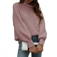 Пуловер от костенурка за жени модни жени солидни дълги ръкави пулсиране Turtleneck-небрежно пуловер върхове черни l